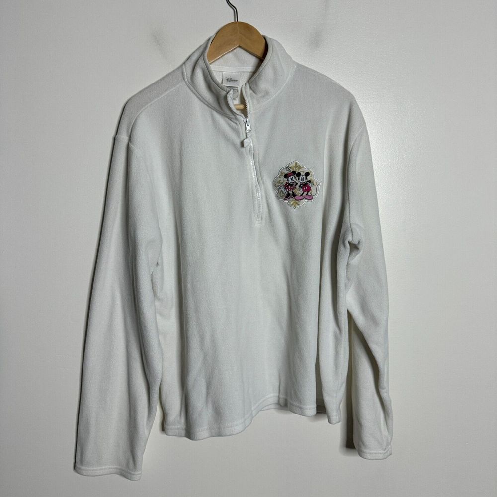 Disney Store Minnie & Mickey Mouse Sweater Mens White Cotton 1/4 Zip XXL